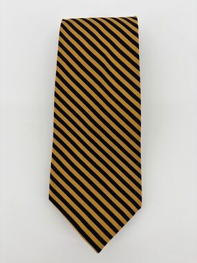 Lauren Ralph Lauren Men's Silk Necktie Navy Blue Gold Stripe EUC USA